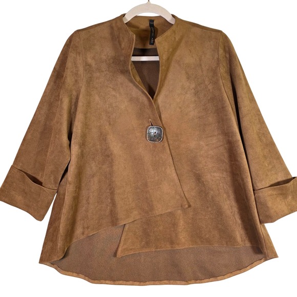 IC By Connie K Jackets & Blazers - IC BY CONNIE K Women S Brown Asymmetric Faux Suede Blazer Jacket Artsy Lagenlook